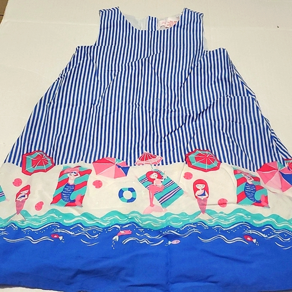 Tommy Bahama Blue & White Striped Mermaids Print 7 Girls Shift Mini Dress
